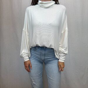 Free People White Long Sleeve Thermal Turtleneck Top